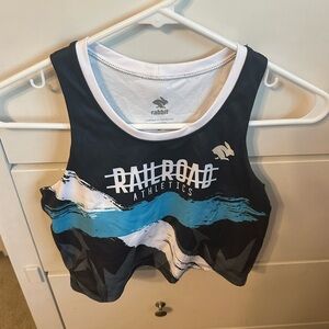 Railroad Athletics Black and Blue Cropped racing Top